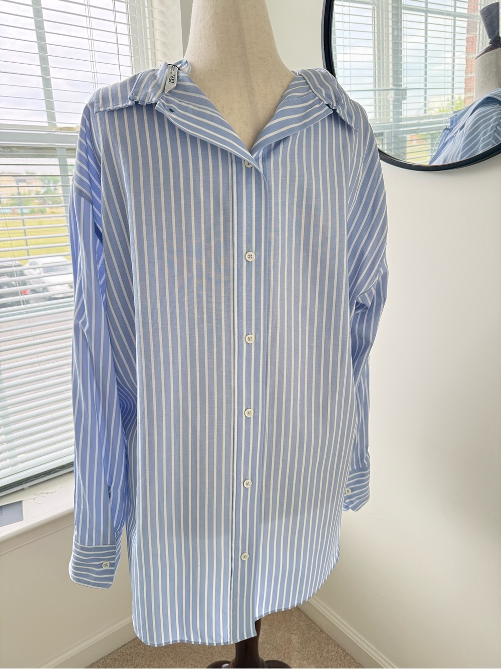Zara Light Blue & White Vertical Stripe Button-Back Tunic/Dress - Picture 6 of 11